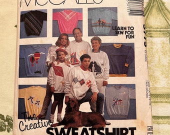 1980s McCalls Pattern 3775 Misses Mens Sweat Shirts XS to XL Factory Folds