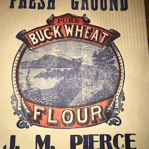 Antique Fresh Ground Mąka gryczana J. M. Pierce Papierowa torba Grahamsville, Ohio Reklama