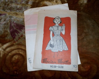 Vintage Marian Martin 1950s Pattern 9038 for Girl's Dress Size 10, Breast 28", Waist 25", Uncut