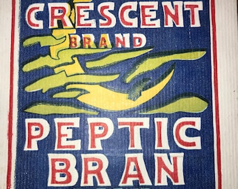 Antique Voigt's Grand Rapids Crescent Brand Peptic Bran Paper Bag Artistic Moon Clouds Unused Advertising 6 1/2" x 10 1/4"