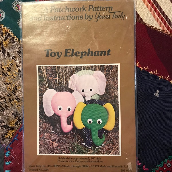 Vôtre vraiment Patchwork motif des années 1970 Vintage peluche peluche Elephant non-coupe non ouvert