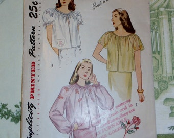 Vintage 1940's Simplicity Pattern 1836 for Misses Bedjacket Size 14, Bust 32", Transfer Included