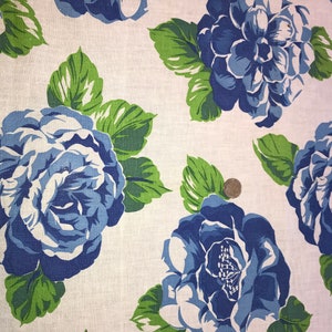 Excellent Full Vintage Feedsack Fabric Large Blue Flowers on Soft White Background 36" x 47 1/2"