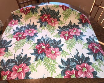 Excellent Vintage 1950s Barkcloth Style Fabric Tropical Floral Flowers 36" wide x 36" Length (6 Yards Available)