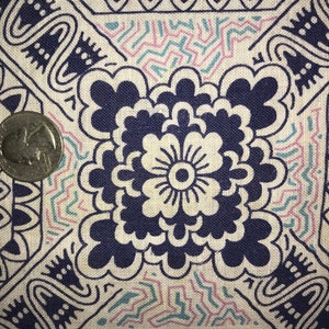 Excellent Vintage Feedsack Fabric Geometric Floral Pattern Navy, Blue, Pink 37&quot; x 23 1/2&quot; (2 Available)