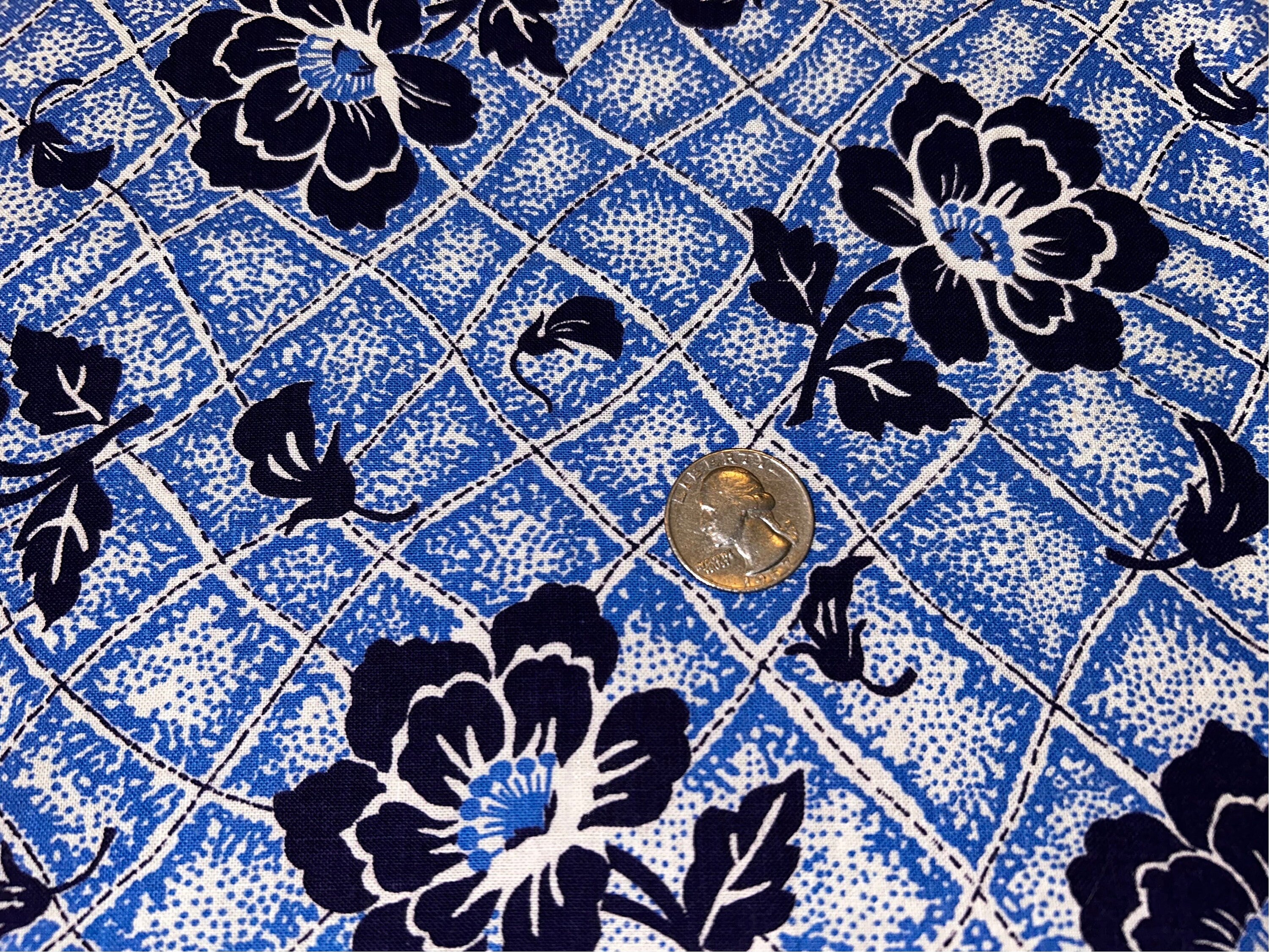 Ancien Sac D'alimentation En Coton à Fleurs – Carrés Bleu/rouge – Lot De 50 Pièces – Vintage USA