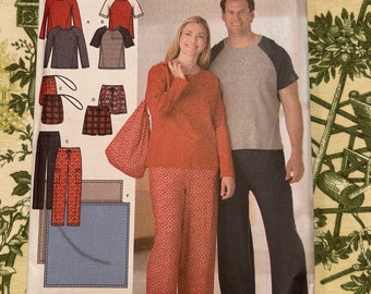 Vintage 2000s Simplicity Pattern 4889 Misses Mens Pants or Shorts, Knit top, Blanket and Bag Size AA Sm, M, L Uncut Factory Folds