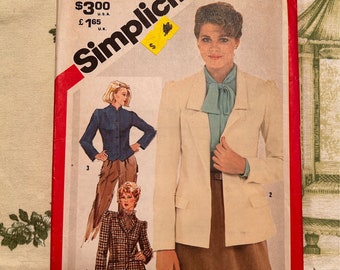 1980s Simplicity Pattern 5239 Misses Lined, Unlined Fitted Jacket, Size 10, Bust 32 1/2" Waist 25", Hip 34 1/2" Factory Folds