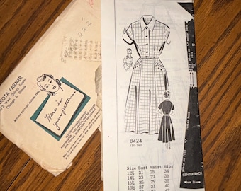 1940s Dakota Farmer Mail Order Pattern 8424 Misses Dress Size 22 1/2 Bust 41”, Waist 35", Hips 44"