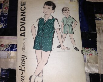Vintage 1950s Advance Pattern 2815 for Boys Shorts, Shirt and Vest, Size 6, Chest 24", Waist 22"