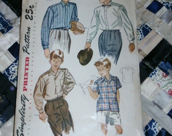 Vintage 1940s Simplicity Pattern 2543 for Boy's Shirt Size 14, Chest 32"