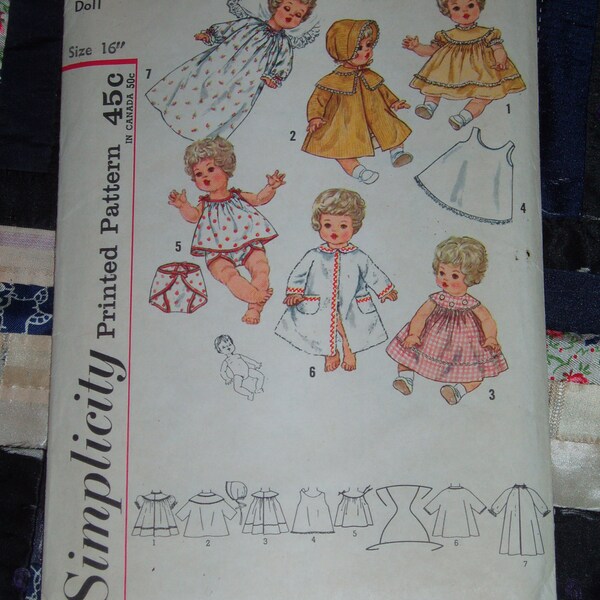 Vintage 1950s Simplicity Pattern 4727 for Doll Wardrobe, 16" Doll like Betsy Wetsy