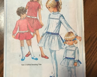 Vintage 1960s Simplicity Pattern 7921 Girls Dress Size 4, Breast 23", Waist 21"