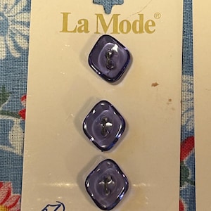 Lote de 2 conjuntos vintage de botões de plástico com diamante roxo, cartas originais La Mode 5/8"