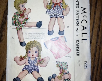 Rare Vintage McCall Craft Pattern 1225, Nina The Chubby Cheek Doll 16 1/2"- Original Pattern Not Copy