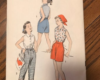 Vintage 1950s Advance Pattern 8632 for Girls Sports Separates Size 12 1/2, Breast 33" Waist 31", Hip 36"