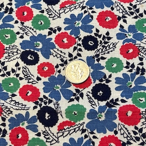 1940s Unique Vintage Feedsack Fabric Primary Colors, Navy Flowers, Floral Design, 37 1/2&quot; x 22 3/4&quot; Half
