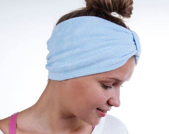 Beauty Routine Turban Head Wrap in Powder Blue Terry Cloth