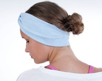 Narrow Beauty Routine Turban Head Wrap in Powder Blue Terry Cloth