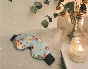 Powder Blue Terry Sleep Mask w Floral Satin Lining *Reclaimed Material*