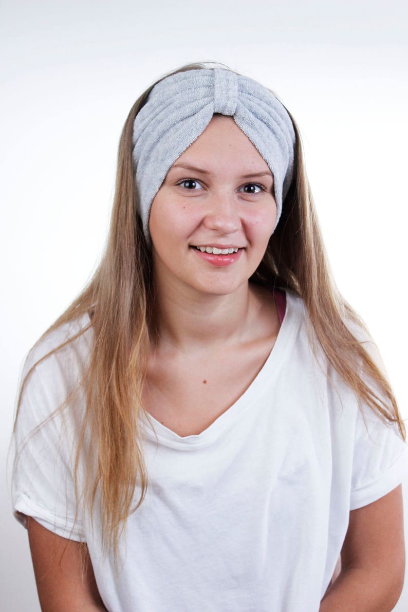 Beauty Routine Turban Head Wrap in Heather Grey Terry Cloth image 2