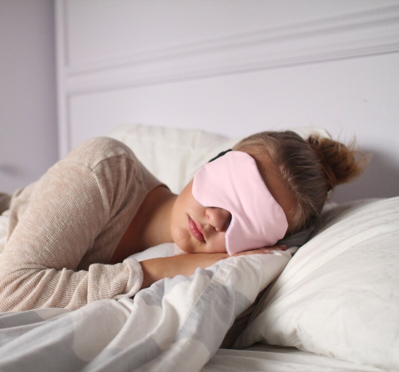 Pale Pink Cotton Knit Sleep Mask with Heather Grey Lining image 3