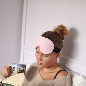 Pale Pink Cotton Knit Sleep Mask with Heather Grey Lining image 1