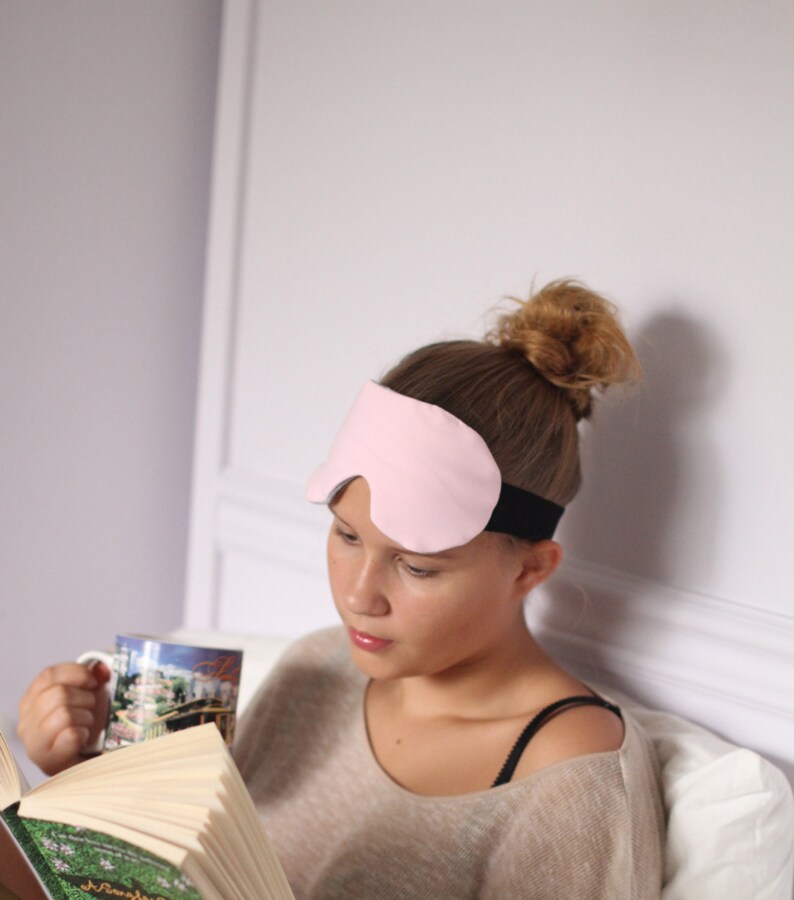 Pale Pink Cotton Knit Sleep Mask with Heather Grey Lining image 1