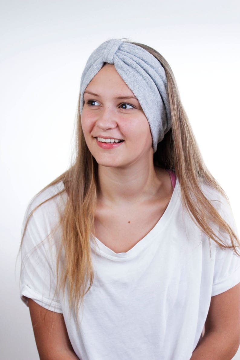 Beauty Routine Turban Head Wrap in Heather Grey Terry Cloth image 1