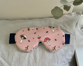 Heather Grey Terry Sleep Mask w Mushroom & Butterfly Print Lining