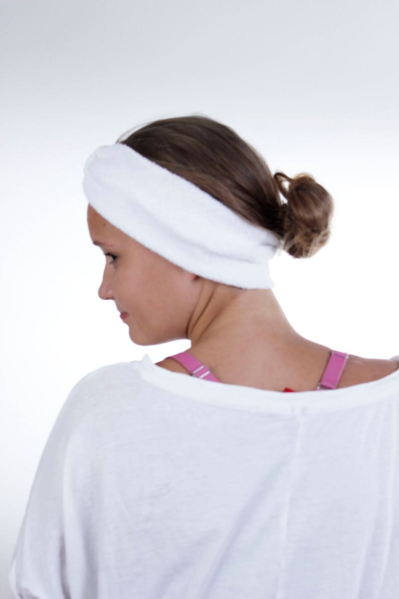 Narrow Beauty Routine Turban Head Wrap in White Terry Cloth image 1