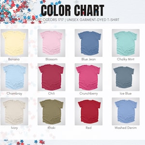 Colors Available: Banana (light color), Blossom (light color), Blue Jean (darker color), Chalky Mint (light color), Chambray (light color), Chili (darker color), Crunchberry (darker color), Ice Blue (darker color), Ivory (light color), Khaki (darker color), Red (darker color), Washed Denim (darker color)