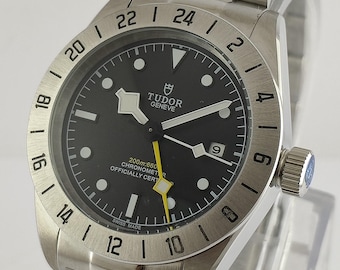 Vintage Tudor Automatic Watch: Black Dial Stainless Steel Men's Wristwatch Serviced