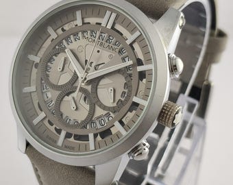 Vintage Montblanc Chronograph Watch: Silver Dial Stainless Steel Men's Watch All Working