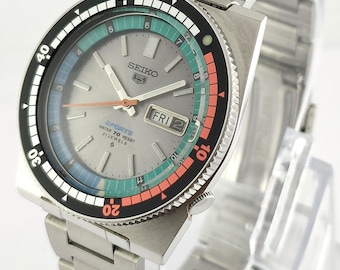 Vintage Seiko Regatta Automatic Cal.6119 Grey Day and Date Black Dial Men's Wristwatch Recently Service "Keep Good Time"