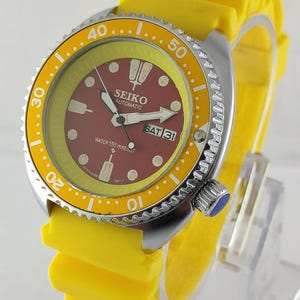 Vintage Seiko Diver Automatic Red Dial 17 Jewels Cal.6309 Rotating Bezel Men&#39;s Watch Free Shipping Recently Service