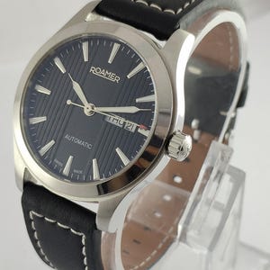 Vintage Roamer Swiss Automatic Watch: Black Dial Day-Date, 44mm