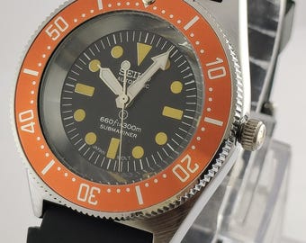 Vintage Seiko Diver Automatic 17 Jewels Black Dial Cal.6309 Recently Service Men Wrist Watch