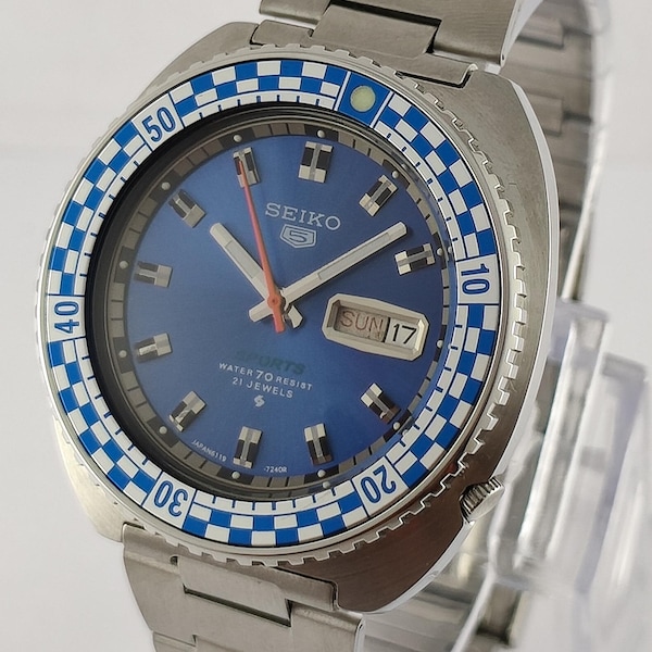 Vintage Seiko Rally Automatic Cal.6119 With Day and Date Blue Dial Men's Wristwatch Recently Service "Keep Good Time"