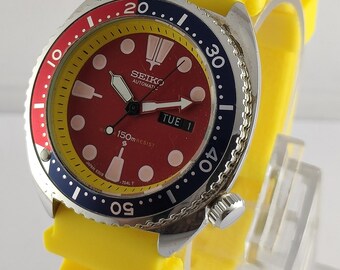 Reloj Seiko Diver Automático Vintage 17J, Esfera Roja, Ca. 6309, Bisel Giratorio, para Hombre, Mantenimiento Reciente.