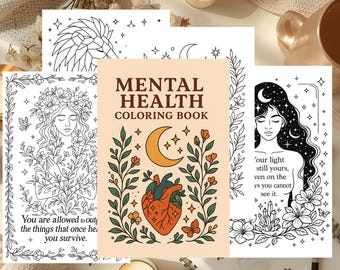 Inspirerende kleurplaten geestelijke gezondheid | Zelfzorgkristallen en bloemenmindfulnesskunst | 10 afdrukbaar en digitaal
