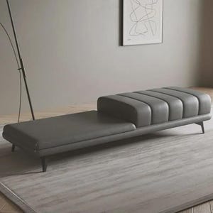 Bench with Full Grain Leather Upholstered Cushion
