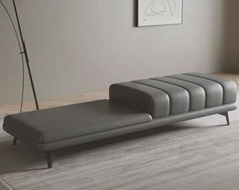 Bench with Full Grain Leather Upholstered Cushion