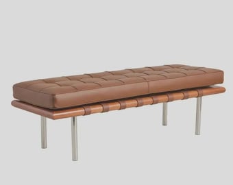 Bench with Full Grain Leather Upholstered Cushion