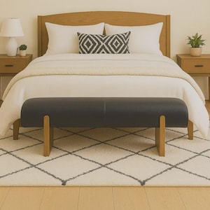 Bench with Full Grain Leather Upholstered Cushion
