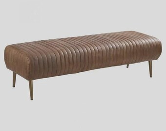 Bench with Full Grain Leather Upholstered Cushion