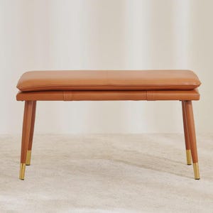 Bench with Full Grain Leather Upholstered Cushion