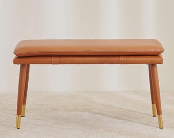 Bench with Full Grain Leather Upholstered Cushion