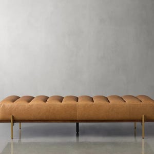 Bench with Full Grain Leather Upholstered Cushion