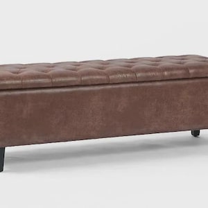 Bench with Full Grain Leather Upholstered Cushion